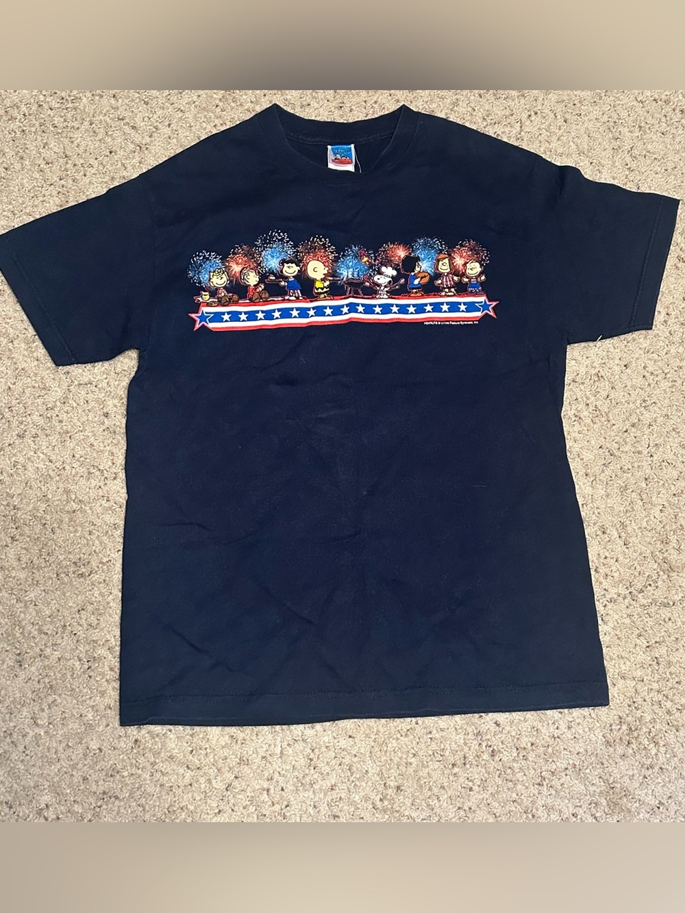 Peanuts Navy Tee with Multicolor Snoopy Tag
